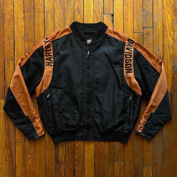 Vintage Harley Davidson Bar ∧ Shield Summer Racing Jacket Size L Black Orange